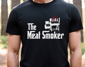 Maglietta da uomo per affumicatore di carne, regalo per lui per gli amanti dell'affumicatura, accessori essenziali per l'affumicatura, maglietta per barbecue, regalo per gli amanti della carne, maglietta da papà con griglia, maglietta per affumicatore