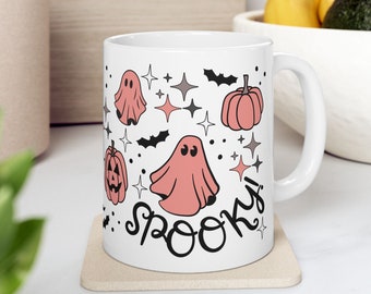 Pink Halloween Coffee Mug, Pink Ghost Mug, Fall Coffee Mug, Autumn Coffee Cup, Spooky Coffee Mug, Ghost Mug, Halloween-Mug, Fall Vibes Mug