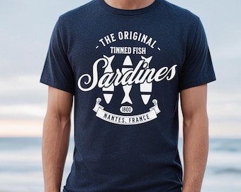 Französisches Sardinen-Shirt, Fischer ästhetisches Tshirt, Sardinen-Liebhaber-T-Shirt, der ursprüngliche Fisch aus der Dose, nautisches Sardinen-Geschenk aus der Dose, Fisch T-Shirt