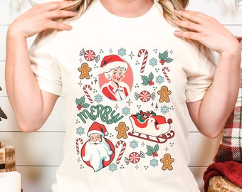 Vintage Santa Christmas Tee-Shirt, Retro Santa Shirt, Cute Santa Tee, Festive Holiday Tee-shirt, Mr and Mrs Claus, Vintage Christmas Shirt