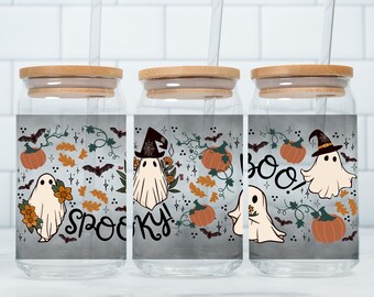 Cottagecore Halloween Coffee Glass, Fall Coffee Glass, Autumn Glass Cup, Spooky Iced Coffee Glass, Cottagecore Fall Cup, Ghost Glass Cup