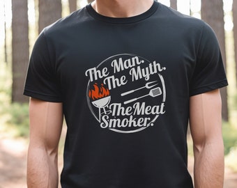 Maglietta da uomo per affumicatore di carne, regalo per lui per gli amanti dell'affumicatura, accessori essenziali per l'affumicatura, maglietta per barbecue, regalo per gli amanti della carne, maglietta da papà con griglia, maglietta per affumicatore