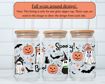 Cottagecore Halloween Coffee Glass, Fall Coffee Glass, Autumn Glass Cup, Spooky Iced Coffee Glass, Cottagecore Fall Cup, Ghost Glass Cup
