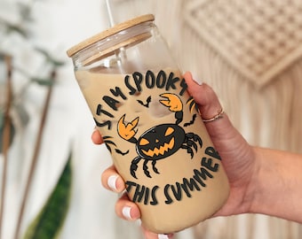 Summerween Iced Coffee Glass, Spooky Glass Cup, Summer-ween Glass Can, Summerween Jack Olantern Ice Coffee Cup, Spooky Summer Glass 16oz Cup