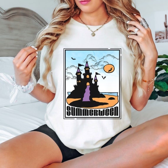 Summerween Spooky Sand Castle Shirt, Haunted House Summer-ween Tshirt, Spooky Summer Tee, Summer Halloween Shirt, Year-Round Halloween