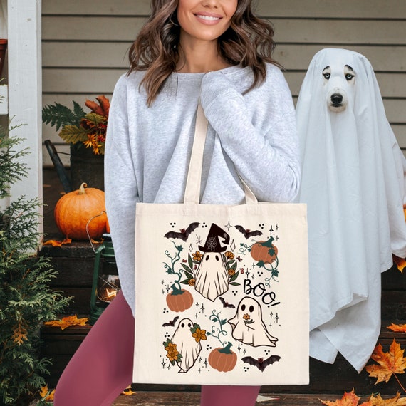 Halloween Canvas Bag, Spooky Tote, Fall Tote Bag,Cute Spooky Cottagecore,Garden Witch Aesthetic,Ghostly Ghost Bag,Spooky Season Halloweening