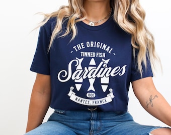 Französisches Sardinen-Shirt, Fischer ästhetisches Tshirt, Sardinen-Liebhaber-T-Shirt, der ursprüngliche Fisch aus der Dose, nautisches Sardinen-Geschenk aus der Dose, Fisch T-Shirt