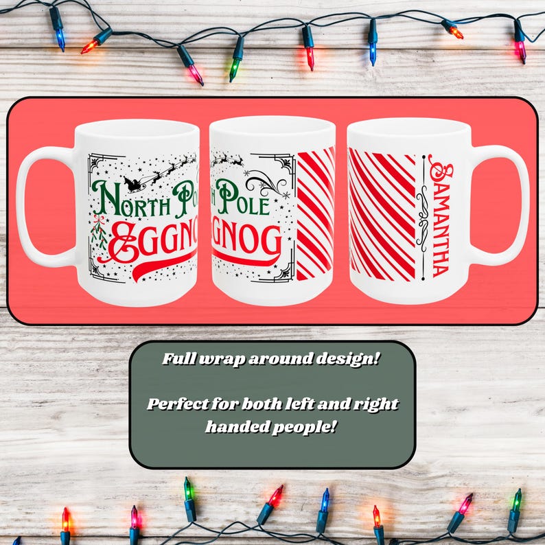 Personalized Eggnog Mug, Custom Name Christmas Mug, North Pole Coffee