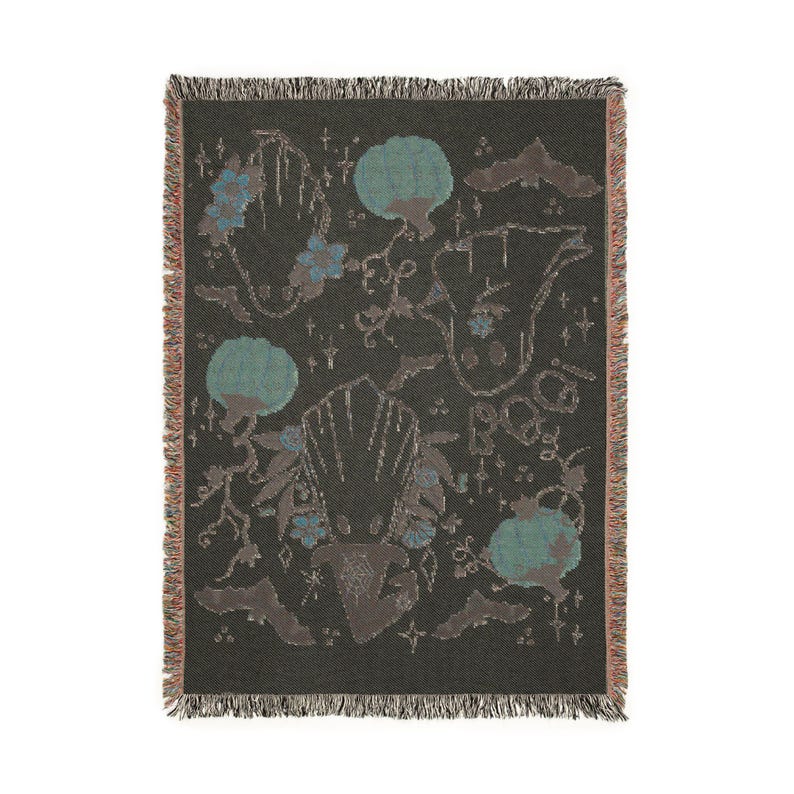 Manta tejida de Halloween estilo cottagecore, manta tejida con fantasmas, linda manta de fantasmas, acogedora decoración otoñal para el hogar, manta de calabaza, manta de otoño imagen 13