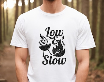 Low and Slow Mens Meat Smoker Shirt, Meat Smoker Gift for him, Smoker Essentials, BBQ-Grilling, Meat Lovers Shirt, Dad Grill Gift Brisket