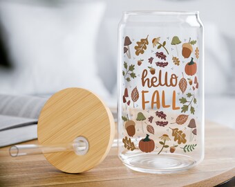 Cottagecore Glass Cup, Fall Glass Cup, Fall Glass Cans, Autumn Coffee Glass, Iced Coffee Glass, Autumn Vibes Coffee Glass, Fall Lover Gift