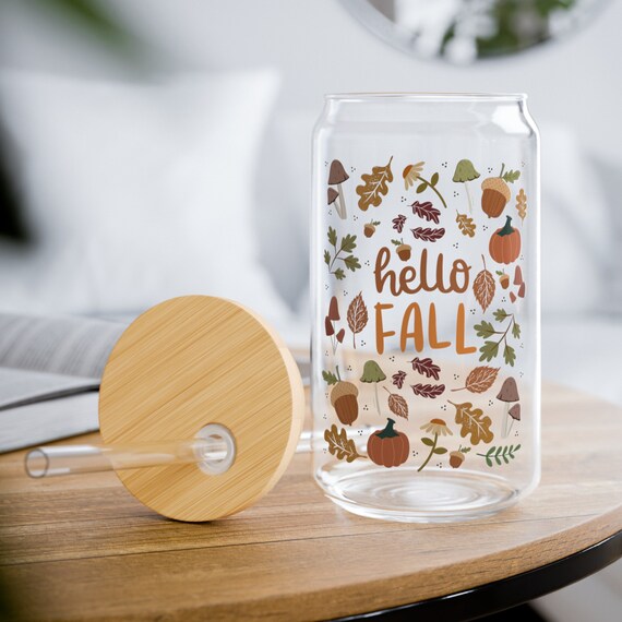 Cottagecore Glass Cup, Fall Glass Cup, Fall Glass Cans, Autumn Coffee Glass, Iced Coffee Glass, Autumn Vibes Coffee Glass, Fall Lover Gift
