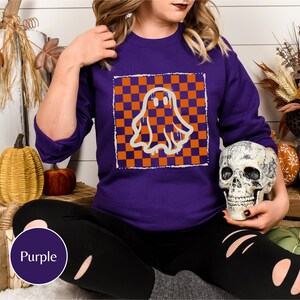 Retro Checkered Ghost Sweater, Halloween Ghost Sweatshirt, Spooky Sweatshirt Ghost, Checkered Halloween Pullover, Spooky Season Sweatshirt bild 2