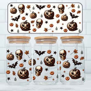 Cottagecore Halloween Coffee Glass, Skeleton Glass Cup, Jack O Lantern Pumpkin Halloween Spooky Iced Coffee Glass Can, Vintage Halloween Cup