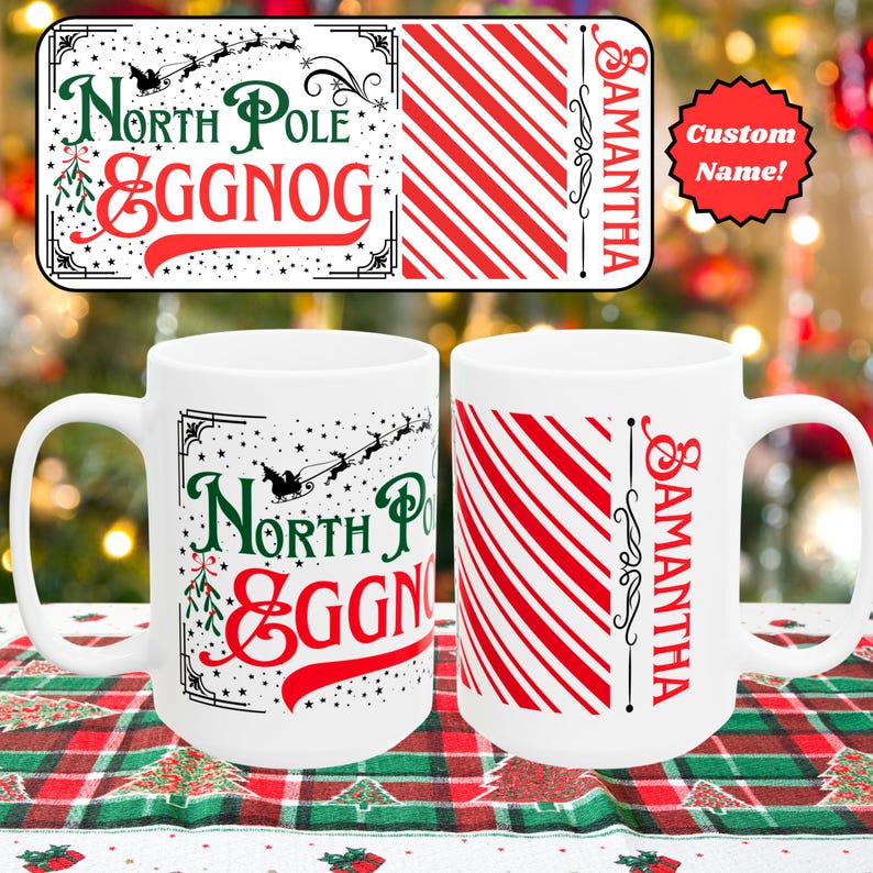 Personalized Eggnog Mug, Custom Name Christmas Mug, North Pole Coffee