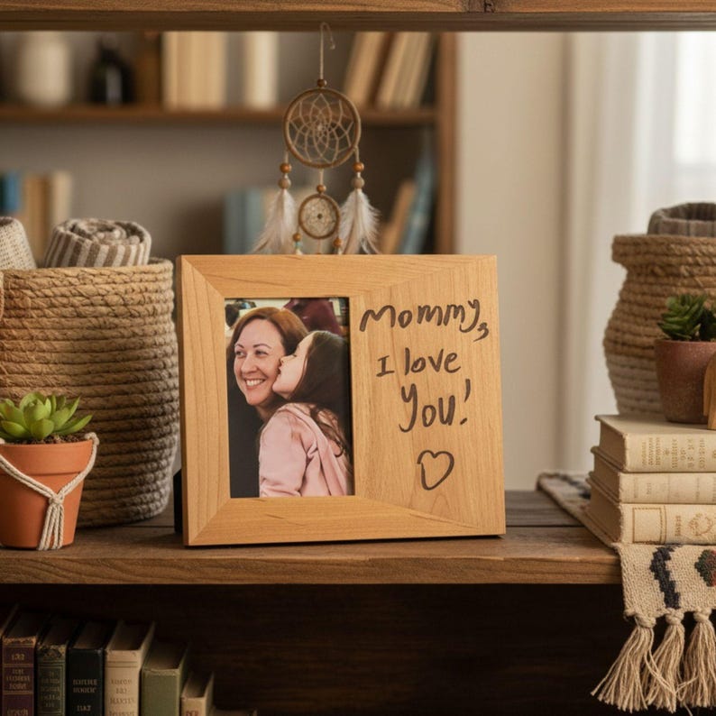 Custom Engraved Photo Frame: Your Handwriting Engraved on Red Alder ...