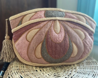 Vintage Cotton & Raffia Woven Clutch