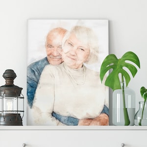Custom Painting From Photo Couple Portrait watercolor Canvas | Personalized Wedding Anniversary Engagement Gift for Wife Husband Parents