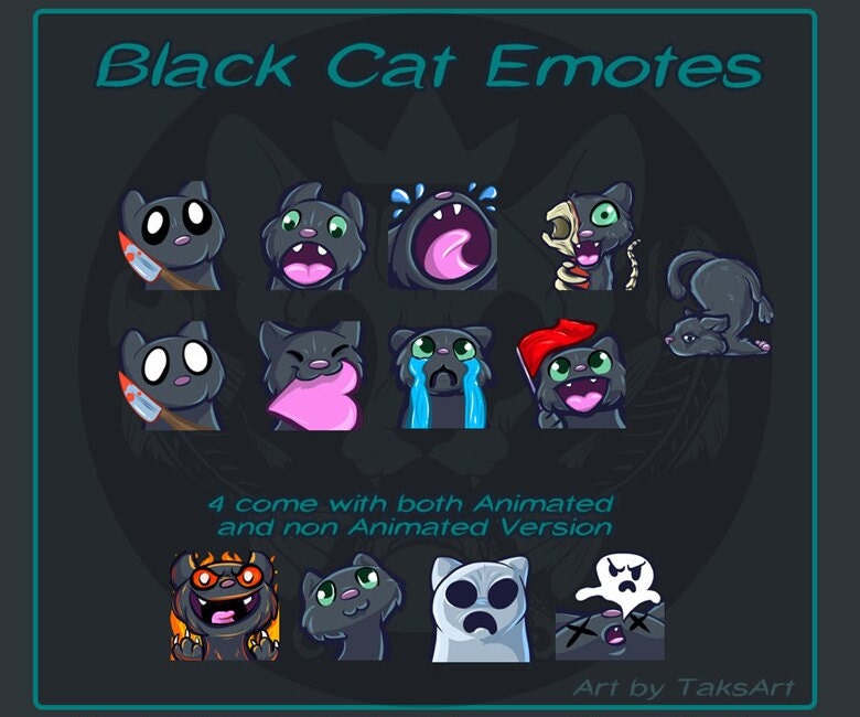 Black Cat Emotes - Twitch, Discord, Etc