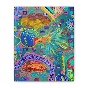 Vibrant Fish Canvas Art Print, Colorful Wall Decor for Fish Lovers, Aquatic Home Decor, Bright Living Room Artwork, Unique Gift Idea