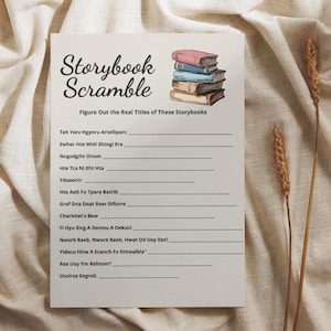 Storybook Scramble Baby Shower Game, Book Themed Baby Shower Games, Printable games, Digital Download