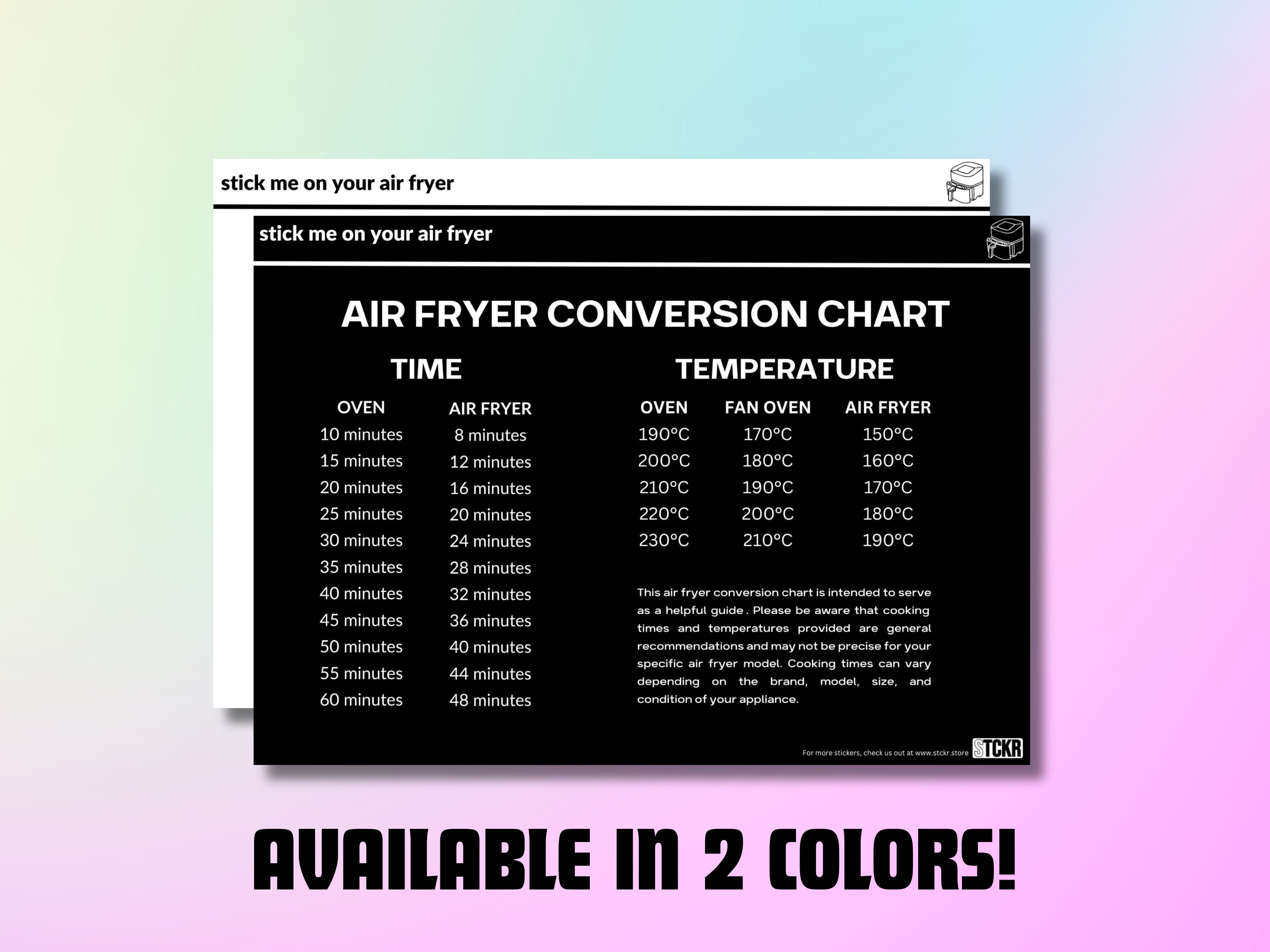 Air Fryer Conversion Chart Premium Vinyl Sticker Guide Air Fryer ...