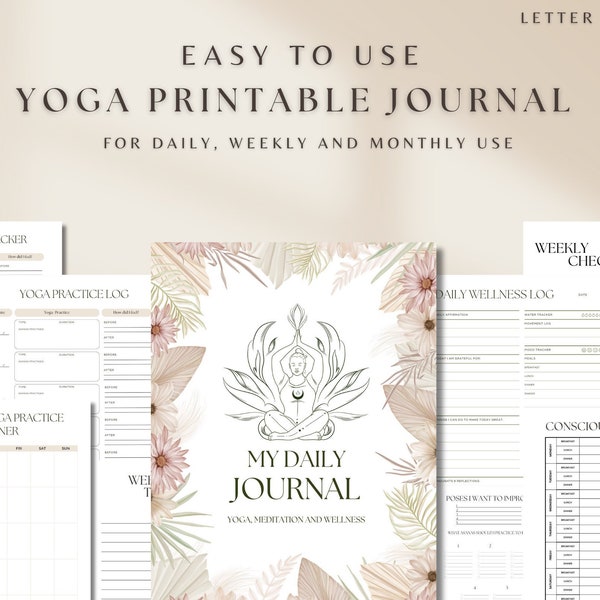 Printable Yoga Journal and Planner | Meditation Journal | Yoga Routine Planner | Monthly Planner | Wellness Journal PDF