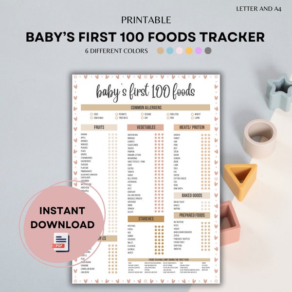 Baby First Foods Tracker Printable | Baby's First Food Checklist | Solids Tracker | Baby Food Tracker | Baby Printables PDF