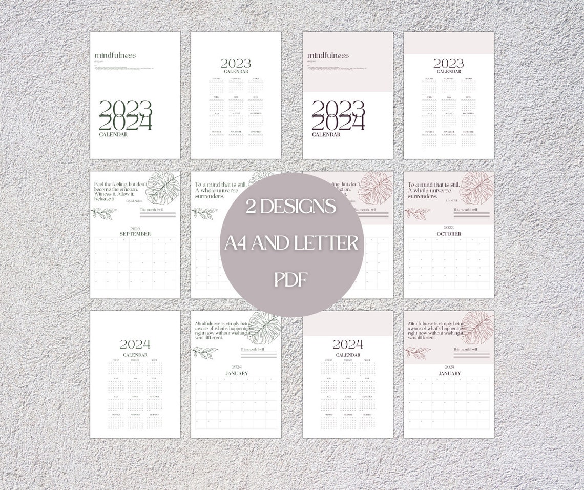 Mindfulness Calendar 2023-2024 Printable | Quotes Calendar | Wall ...