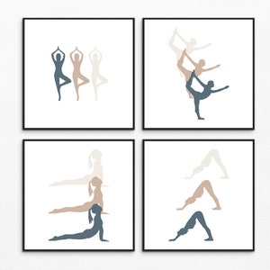 Neutral Yoga Wall Art Set of 4 | Printable Yoga Wall Art | Yoga Studio Wall Art | Yoga Wall Decor | Yoga Poses Wall Art | High Quality JPG