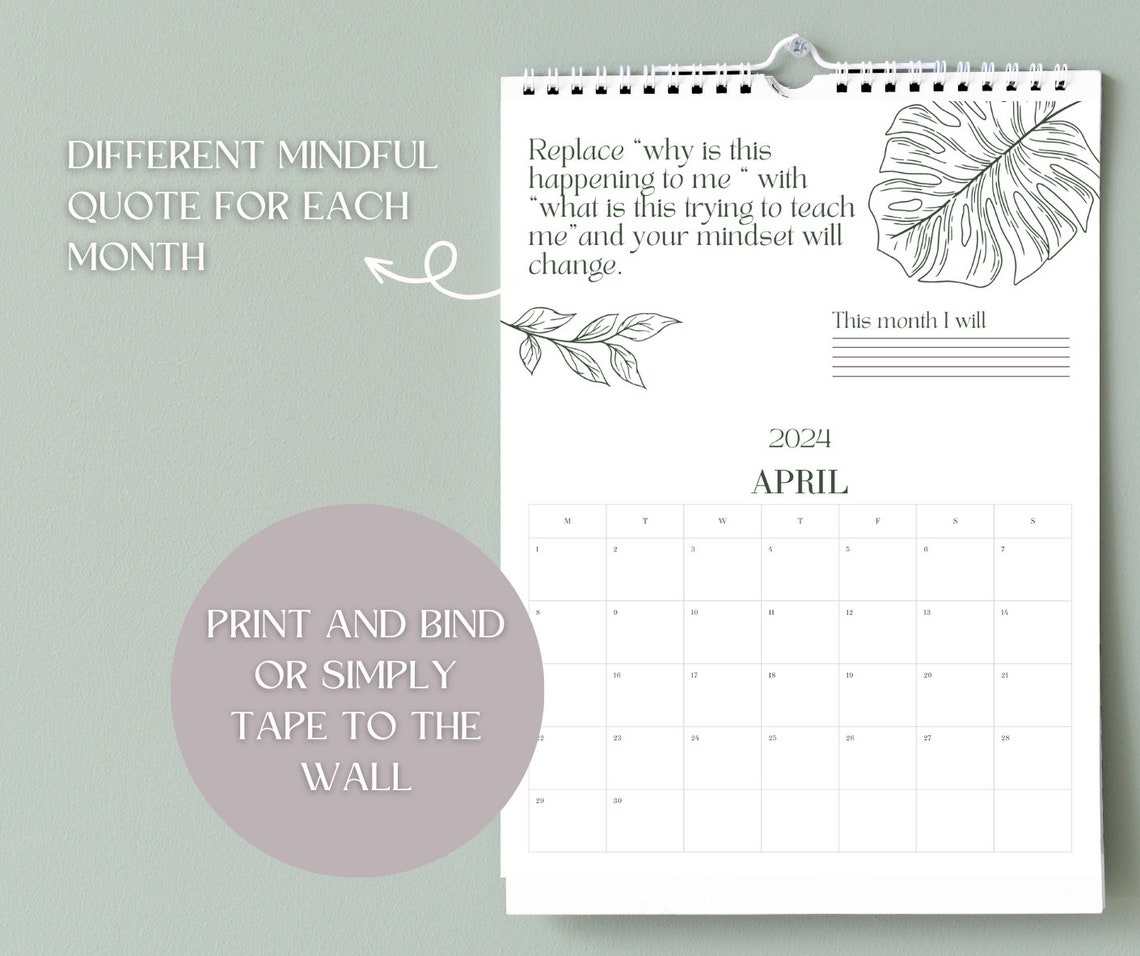 Mindfulness Calendar 2023-2024 Printable | Quotes Calendar | Wall ...