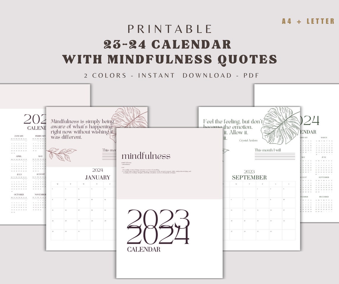 Mindfulness Calendar 20232024 Printable Quotes Calendar Wall