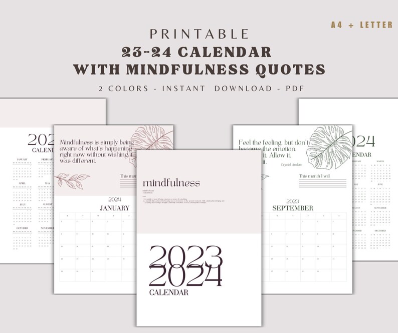 Mindfulness Calendar 20232024 Printable Quotes Calendar Etsy