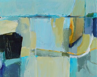 Aqua Yellow Blue Black Abstract painting, abstract landscape, abstract seascape, aqua yellow blue green black art, Abstract Wall Art