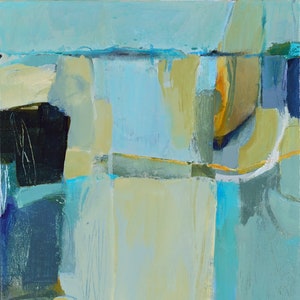 Aqua Yellow Blue Black Abstract painting, abstract landscape, abstract seascape, aqua yellow blue green black art, Abstract Wall Art