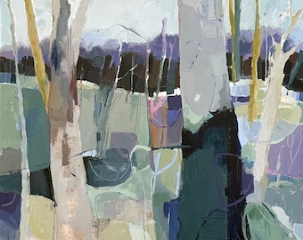 Abstract Forest Canvas Print: Blue Green Purple Landscape Art