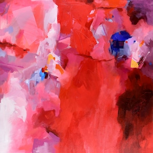 Large Red Abstract Painting,  Bold Red Abstract, Square Abstract Print, Art for Living Room, Office Art, Red white blue abstract painting