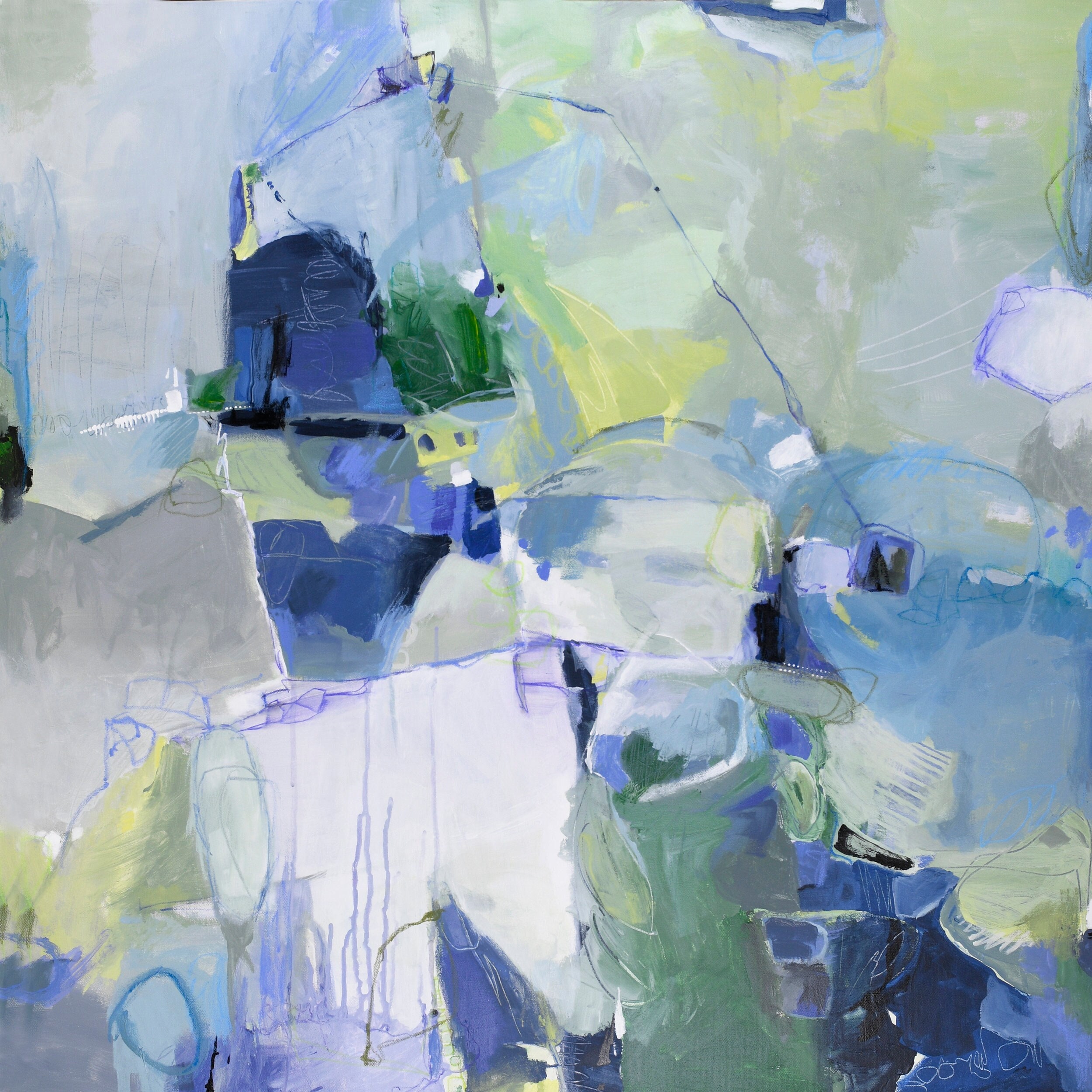Blue Green Abstract Canvas Art: Square Giclee Print