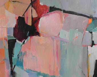 Large Abstract Canvas Wall Art | Pink & Blue Modern Abstract Print | Contemporary Blush Wall Decor | Luxe Giclée Canvas