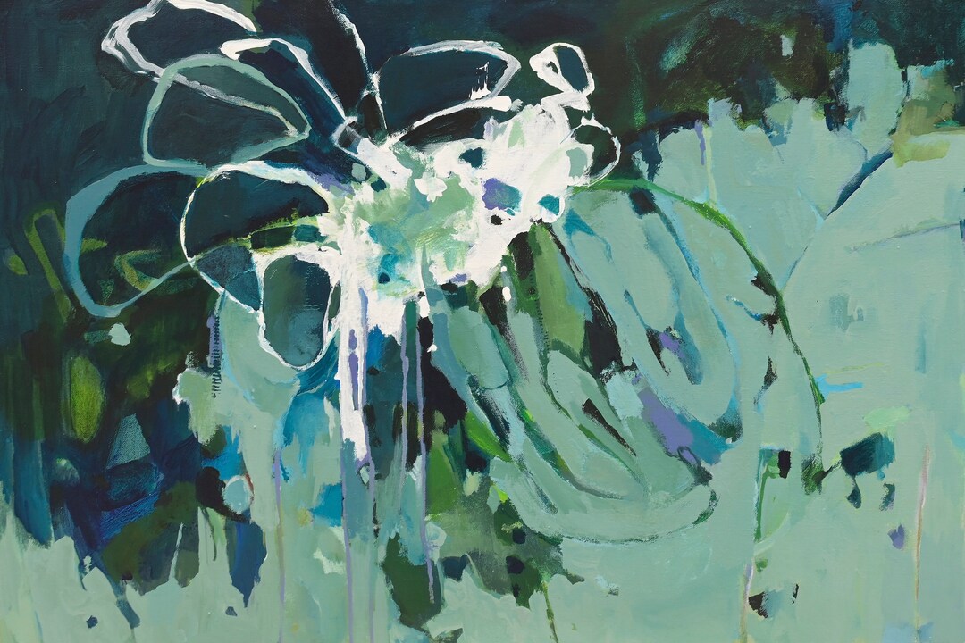 Blue Green Abstract Flower Giclee Print on Canvas - Etsy