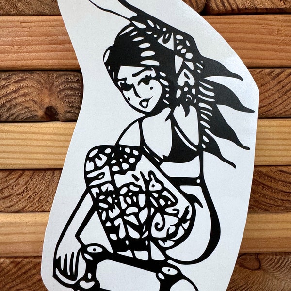 Tattooed Skater Longboarding Vinyl Decal | Gift for Skateboarder | Edgy Longboard Decal | Decorative Stickers