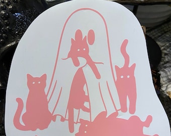 Ghost with Cats Vinyl Sticker – "My Boos" Spooky Decal
