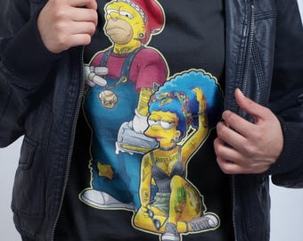 Classic Couple Cartoon Tee | Iconic Fan Apparel with Beloved Characters Print | Vintage-Inspired, Fun Graphic Shirt