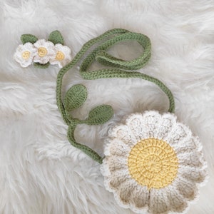 Borsa a margherite all'uncinetto, borsa a tracolla all'uncinetto per bambini, borsa a tracolla con fiori, borsa a margherite per bambini, marsupio portasoldi, borsellino all'uncinetto, portafoglio portasoldi,