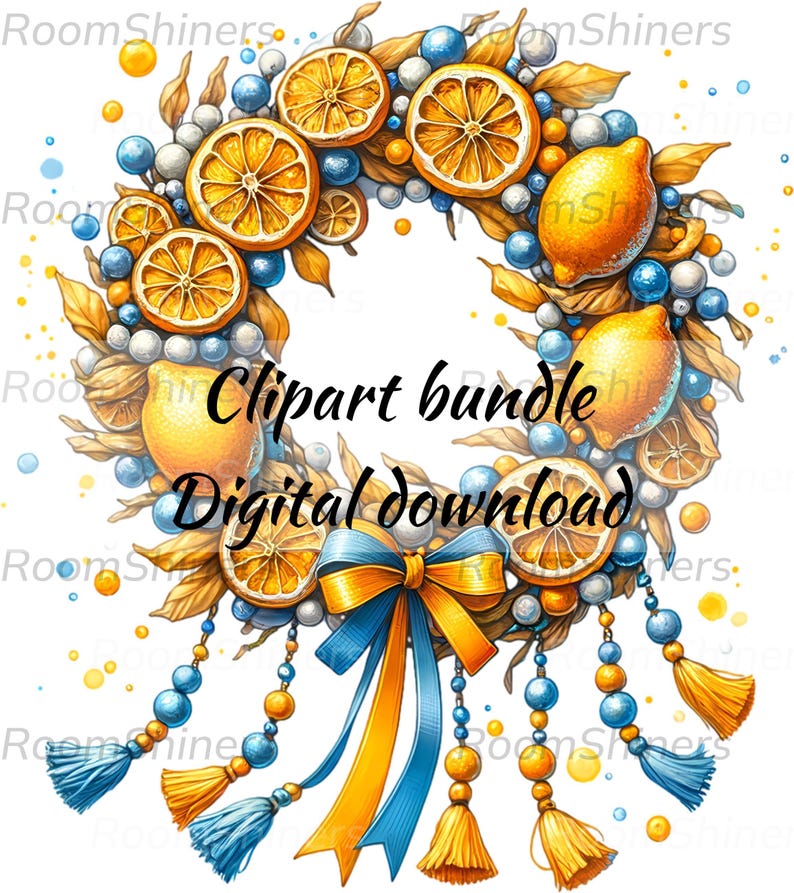 Bright Lemon Wreath Clipart Download Sublimation Design Able Wall Art ...