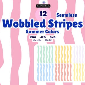 12 Seamless Summer Stripes Wobbled Stripe Digital Paper | Pastel Palette Backgrounds (PNG, JPG)