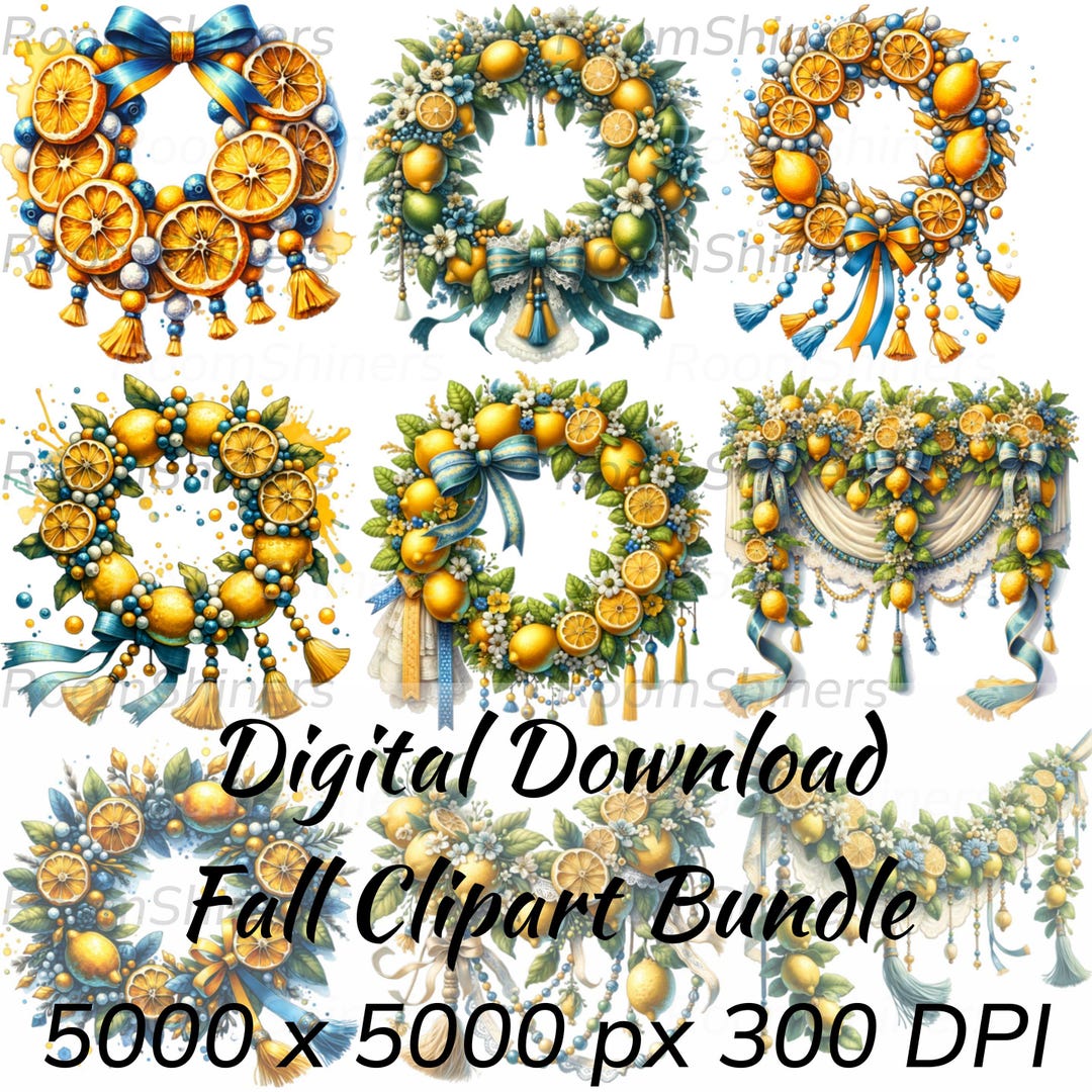 Bright Lemon Wreath Clipart Instant Download Sublimation Design ...