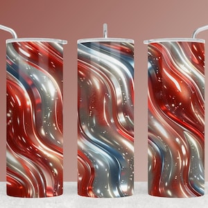 Red White Blue Metallic Waves Tumbler Wrap – Abstract Patriotic Design (Digital Download)