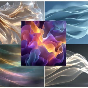 Ethereal Veils Textures | 60+ Flowing Light Backgrounds, Abstract Fabric Glow Textures, Sublimation, POD, Canva