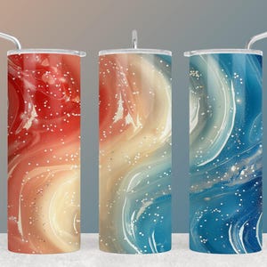 Vibrant Red White & Blue Abstract Waves Seamless Tumbler Wrap - Instant Download 20 oz Sublimation Design Hi Res PNG File Printable Art
